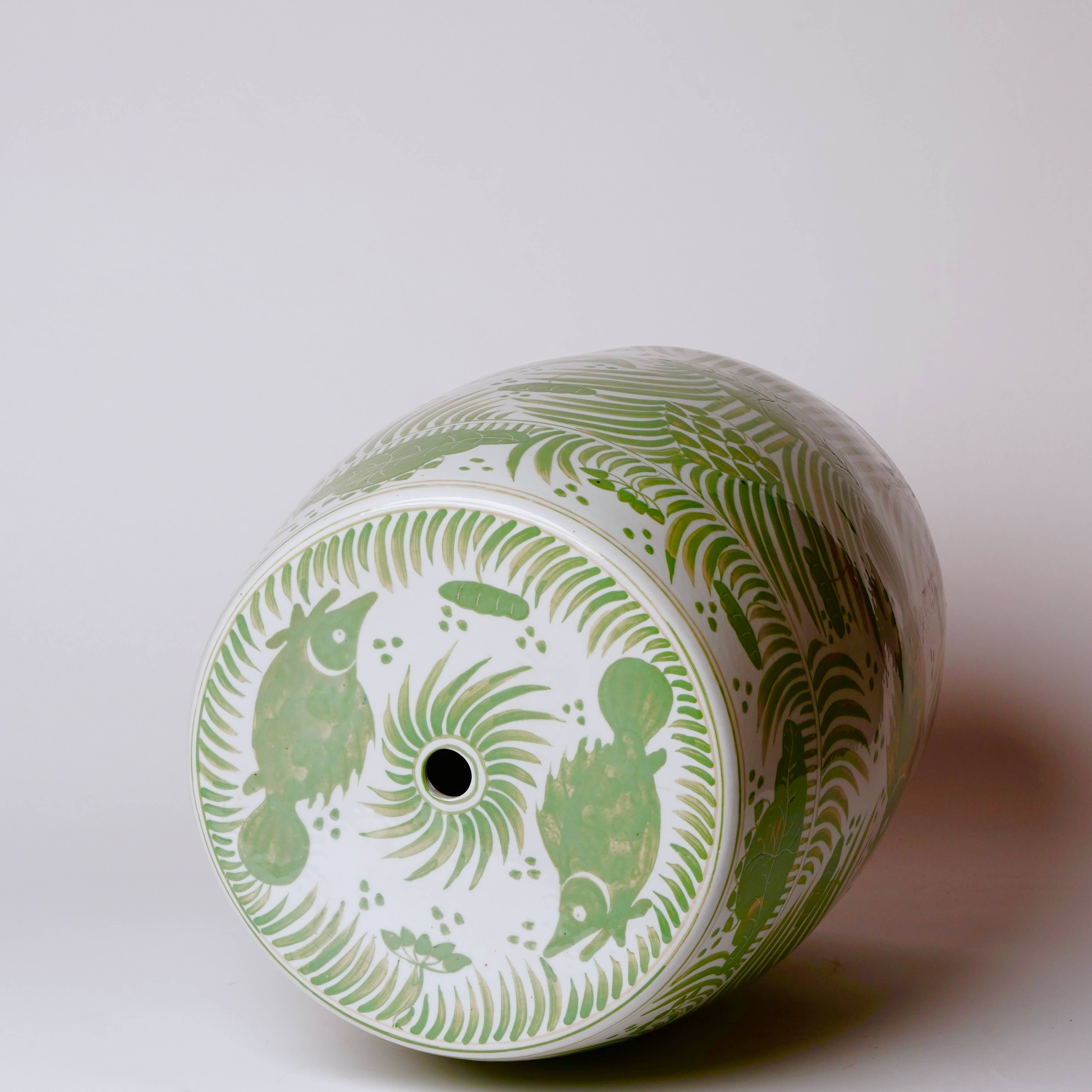 Cobalt Guild - Wholesale Outdoor Ornament/Decor - Hand Painted Fish & Lotus Green & White Porcelain Garden2