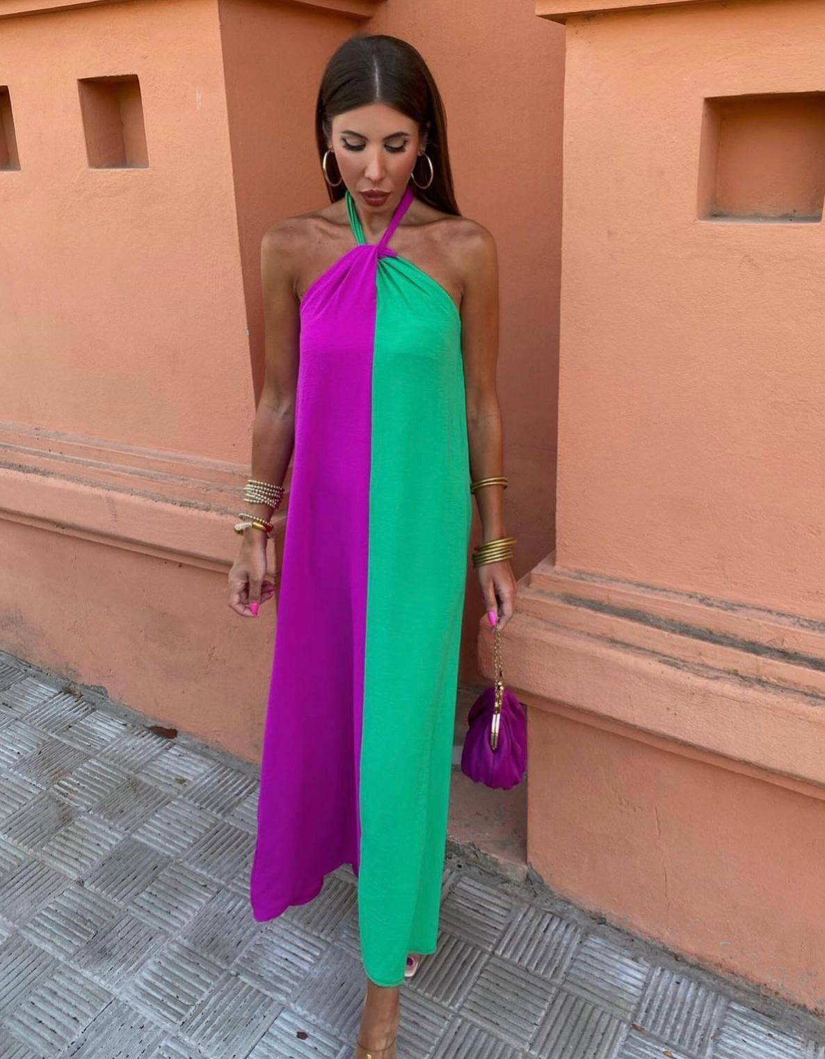 LORIANE - Wholesale Dress - Women's - 9593 One size bicolor long dress 3