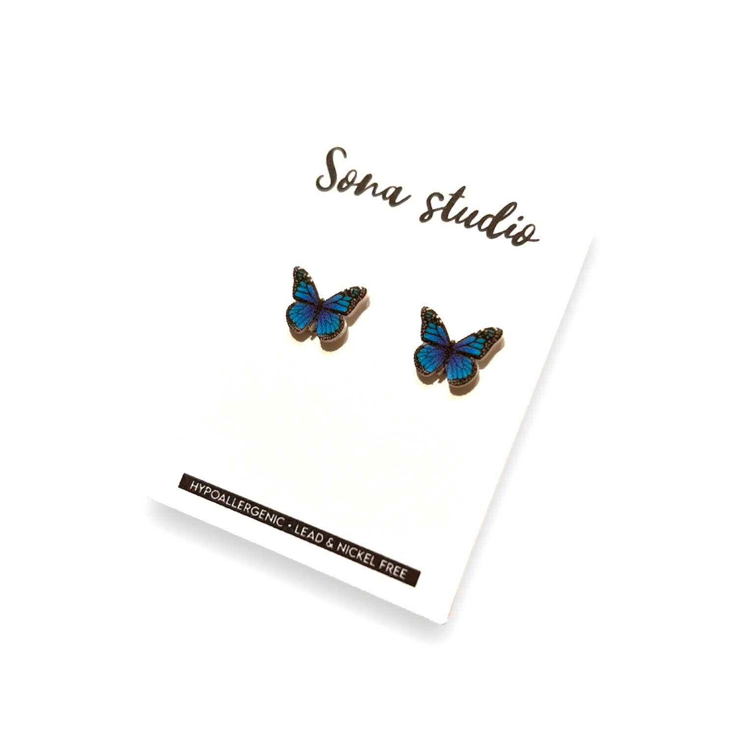 Sona Studio - Wholesale Stud/Post Earrings - Blue Butterfly Earrings1