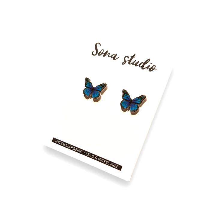 Sona Studio - Wholesale Stud/Post Earrings - Blue Butterfly Earrings1