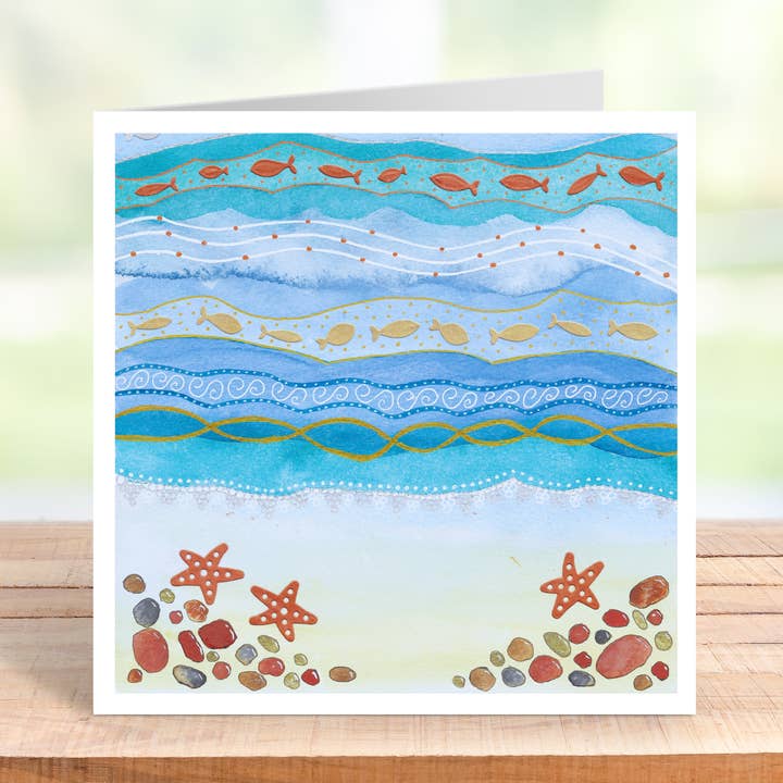 Starfish scene greetings card for wholesale by NaviStitch