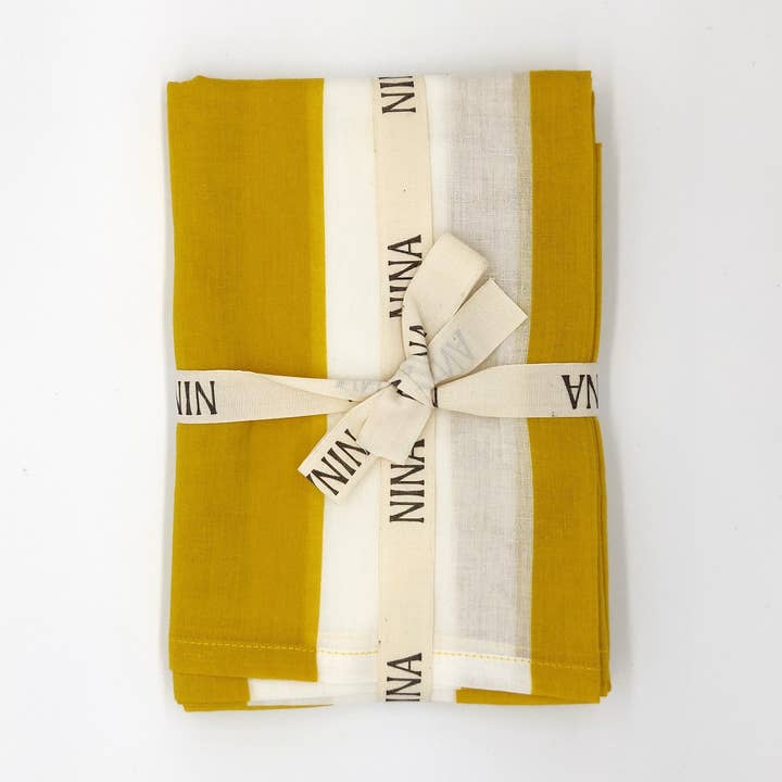Organic Cotton Muslin (Sunshine Yellow Stripes) for wholesale by Nina