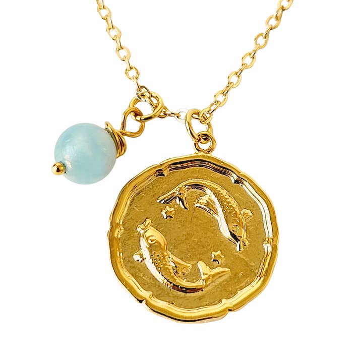 Zodiac Medallion Disc Necklace - Birthstone Pendant for wholesale by Lila in the Sky