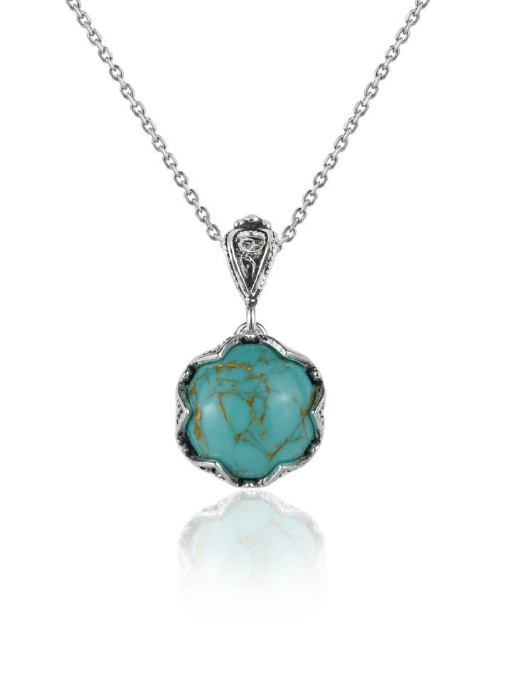 Copper Turquoise Gemstone Sterling Silver Women`s Pendant Necklace for wholesale by Filigranist Jewelry