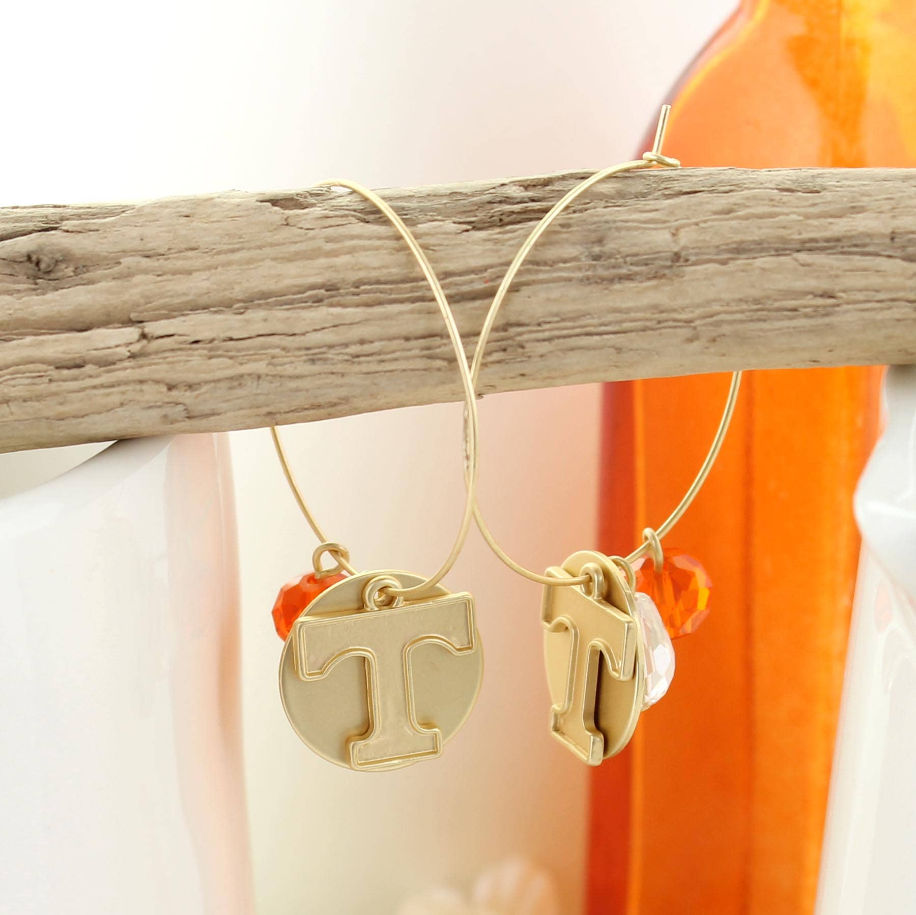 Seasons Jewelry - Wholesale Dangle Earrings - Tennessee Matte Gold Logo Hoop Earrings