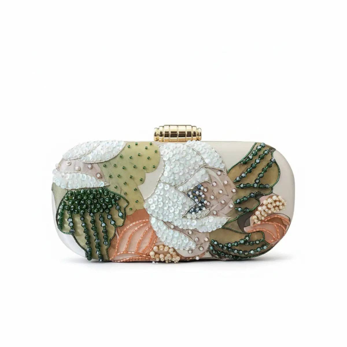 ACUS - Wholesale Clutch Bag - Women's - Lennox Oval Bag Lunaria Green, Orange, and Beige