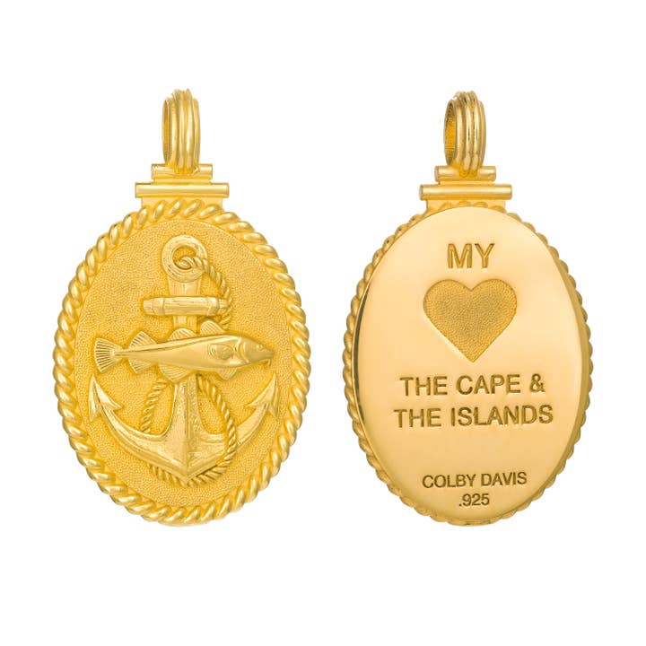 Golden Cod & Anchor Pendant - Gold Vermeil for wholesale by Colby Davis of Boston