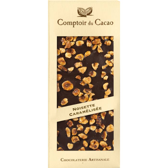 French Feast - Wholesale Chocolate Bar - Comptoir du Cacao Dark chocolate bar w/ hazelnuts
