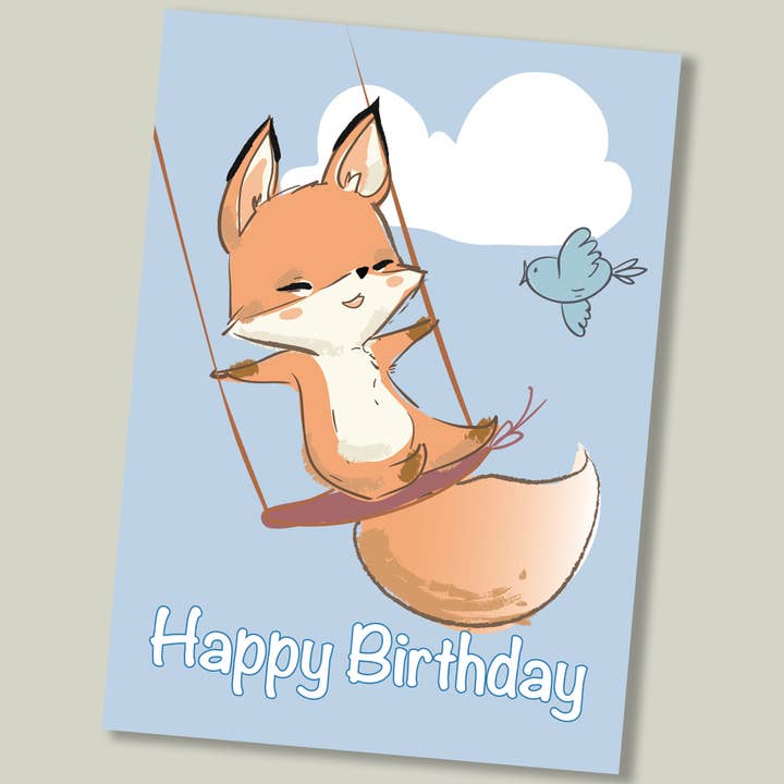 Tarjeta de feliz cumpleaños con forma de zorro oscilante para venta al por mayor de Footle Publishing