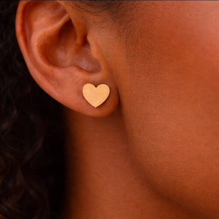 Sweetheart Wood Stud Earrings – Everyday Lightweight for wholesale by Bead And Beam