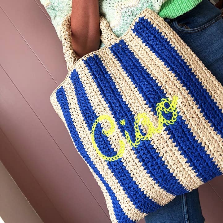 LillyLoves LTD - Wholesale Beach Bag - Ciao Neon Embroidered Straw Beach Bag1