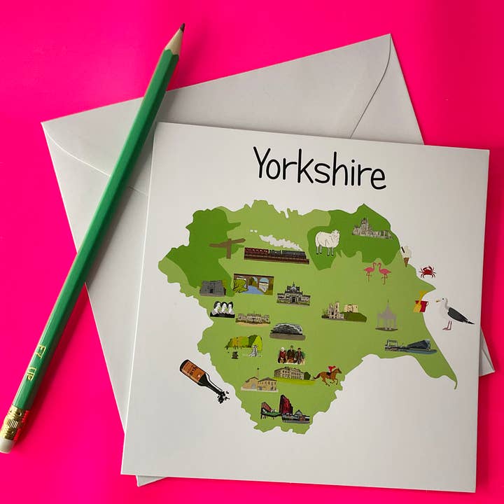 Yorkshire map greetings card for wholesale by Character Shop
