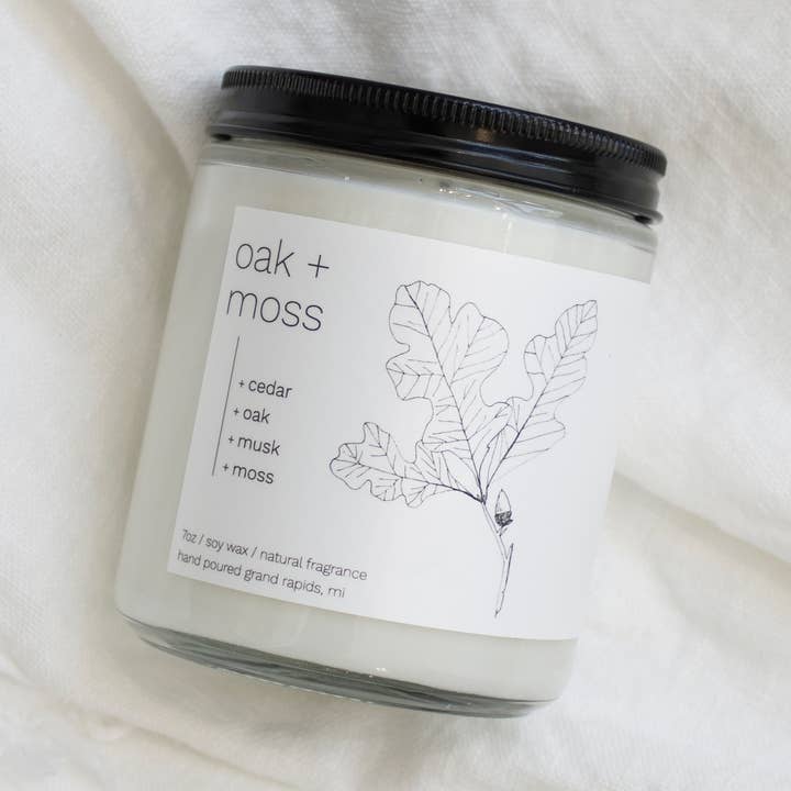 Vela Carvalho + Moss 7oz Classic Soja Cera por atacado de sable candle co.