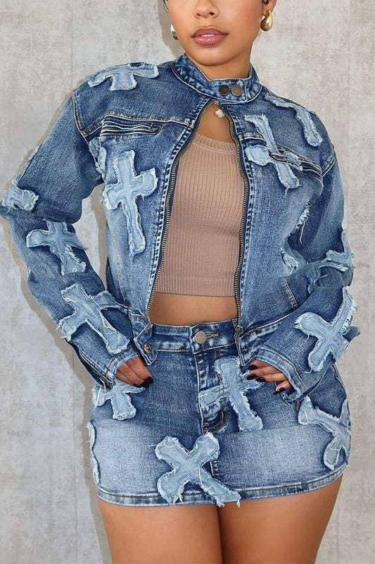 Flarix - Wholesale Top & Skirt Set - Women's - denim jacket and skirt set0