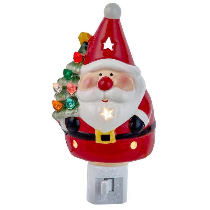Santa With Christmas Tree Night Light for wholesale by Kurt S. Adler, Inc.