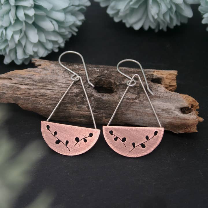 Rising Jewelry - Vente Boucles d'oreilles pendantes - Boucles d'oreilles botaniques, Fougère Thym Ginkgo Pousse Fleur Branche7