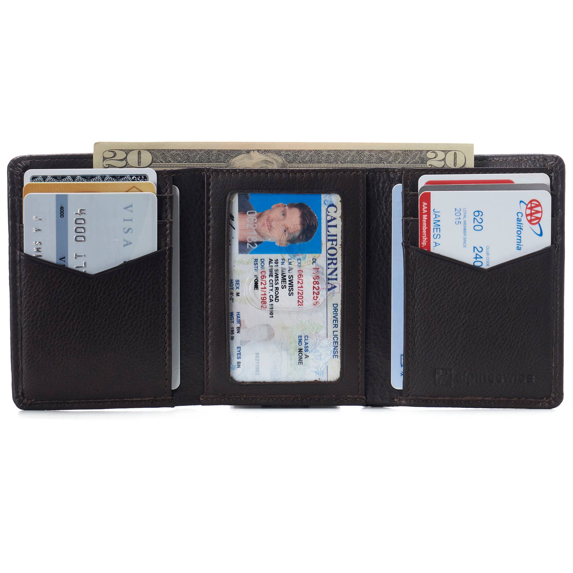 Alpine Swiss – wholesale Wallet - Men’s – Mens Leon Trifold Wallet RFID Safe Bifold Genuine Leather ID5
