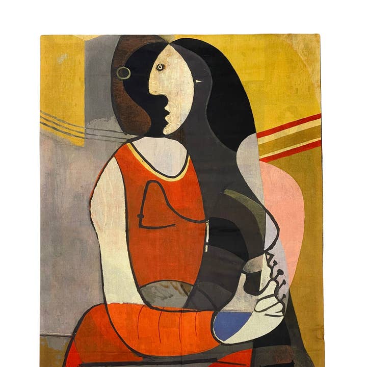 Multi Picasso Woman In Red Art Print Reversible Wool Tassel Scarf for wholesale on Faire0