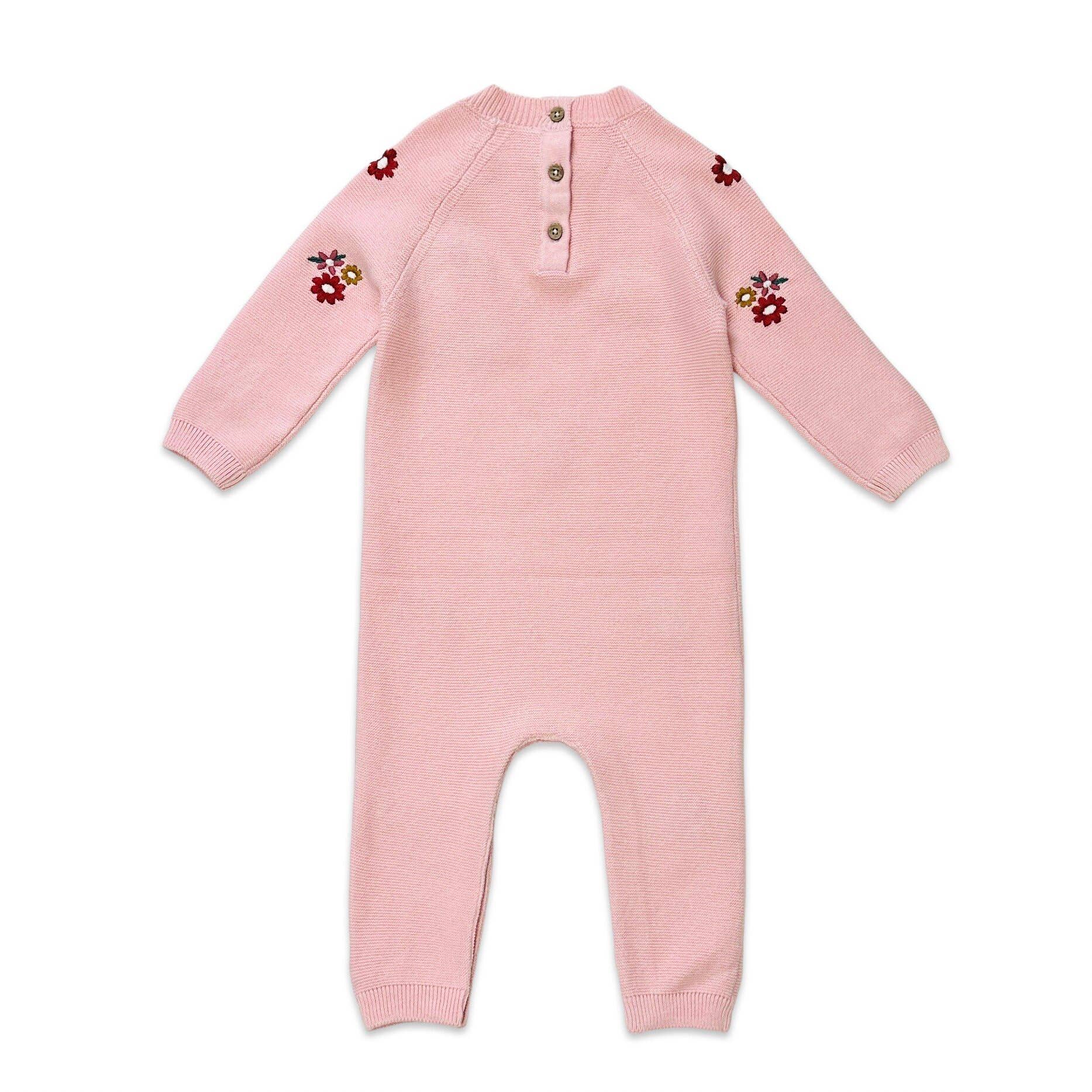 Blush Floral Bouquet Pink Organic Knit Baby Jumpsuit (Organic) for wholesale on Faire1