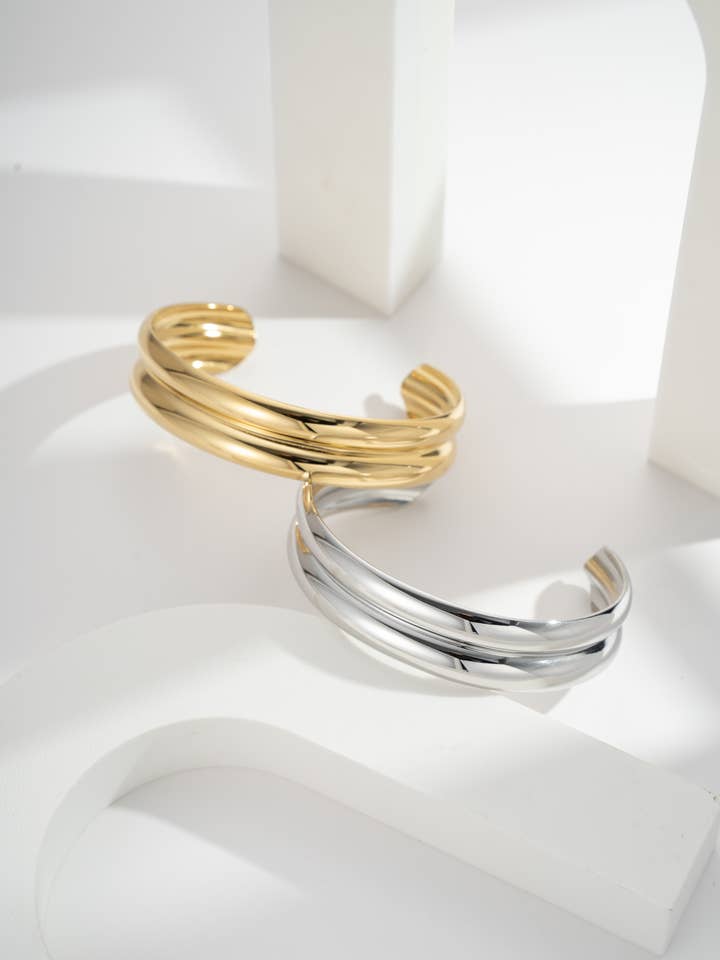 Double Row Steel Bracelet – Gold or Silver, Stylish Elegance for wholesale by COSMOS