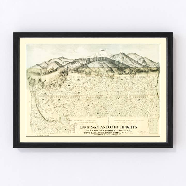 Vintage Map of San Antonio Heights, California 1887 for wholesale by Ted's Vintage Art