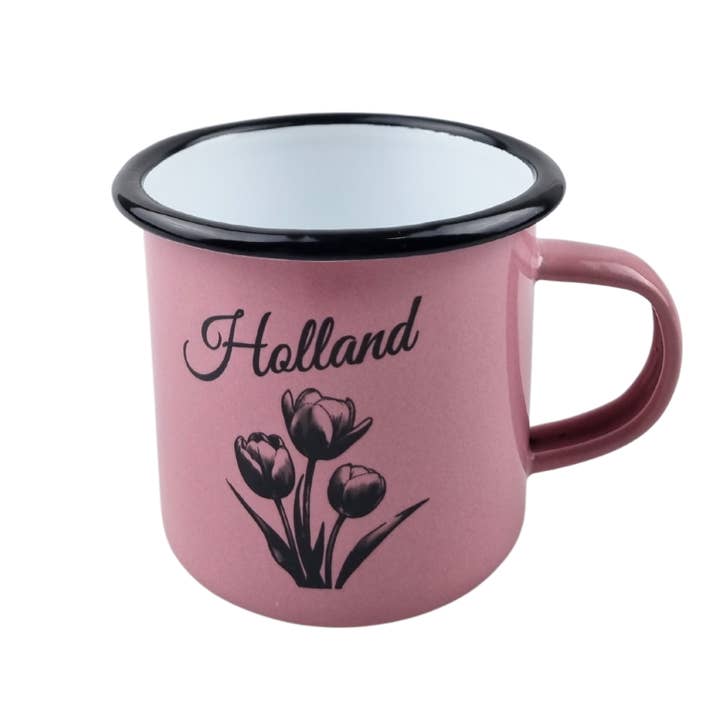 Enamel mug Pink tulip Holland for wholesale by TRAAGOODS.COM