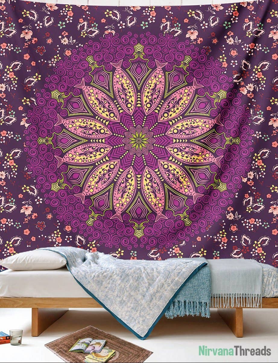 Nirvana Threads - Wholesale Tapestry/Textile - Purple Flower Mandala Tapestry1