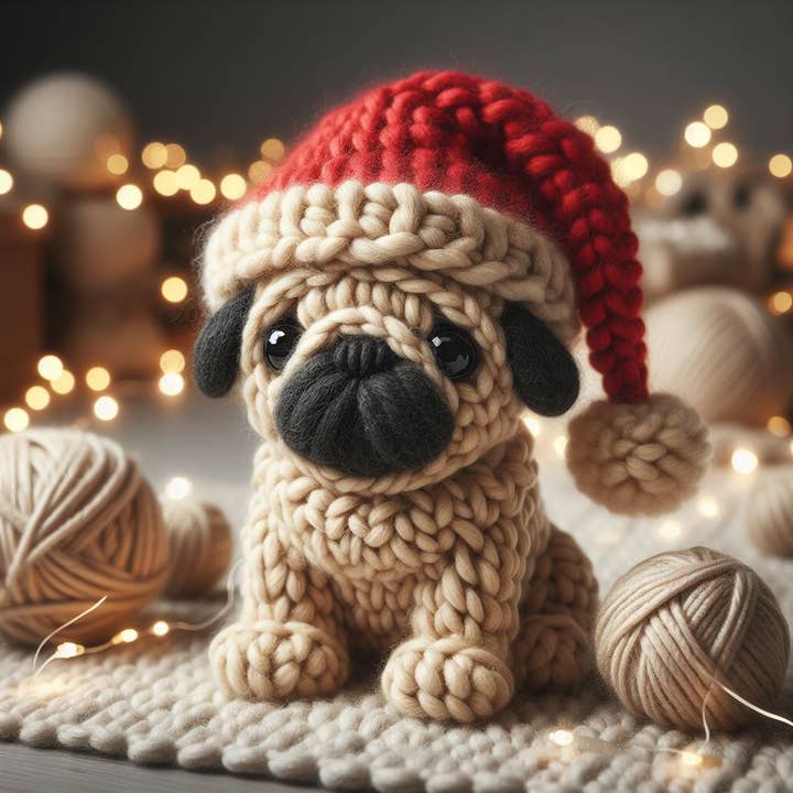 Single Luxury Tan Pug Christmas Card for wholesale by Two Woofs