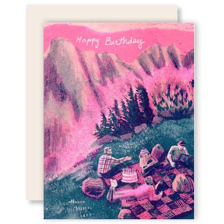 Födelsedagspicknick - Födelsedagskort Risograph för wholesale av Heartell Press