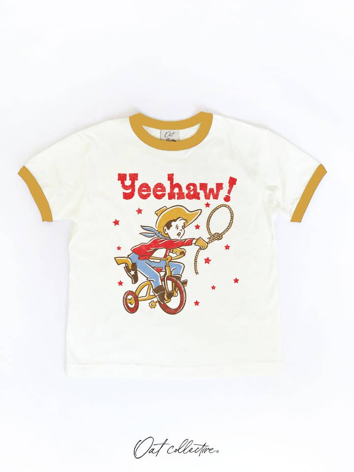 OAT COLLECTIVE - Wholesale Screen-printed t-shirt – Kids - YEEHAW! Toddler Ringer Graphic Top4