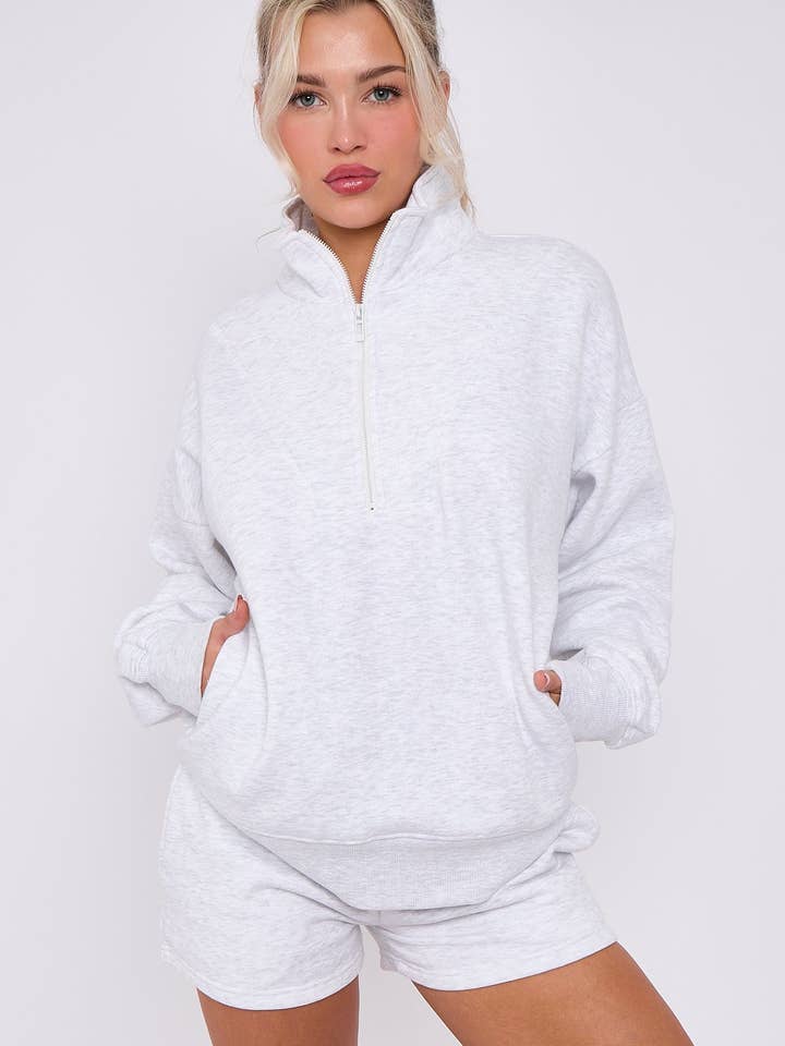 AX Labels - Wholesale Lounge Set - Women's - 1/2 Zip Top & Shorts Fleece Co-ord35