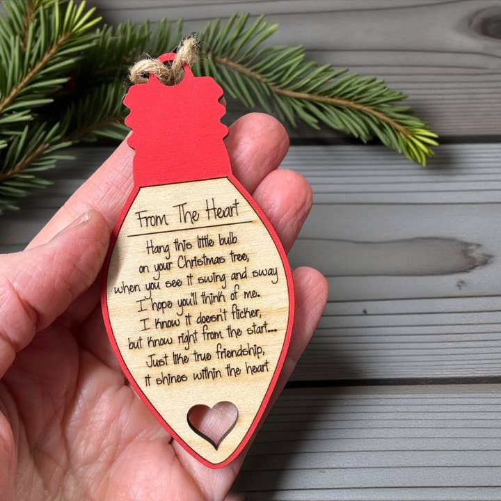 From The Heart – Friendship Lightbulb Ornament for wholesale by The Delightful Dabbler LLC
