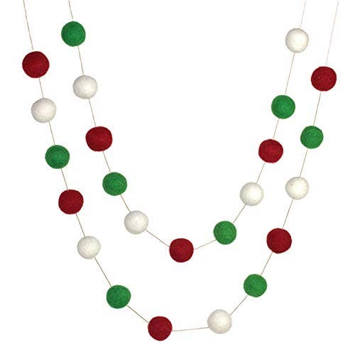 Christmas Felt Ball Garland- Red, Kelly Green, White- Decor for wholesale by Matthew + Mae