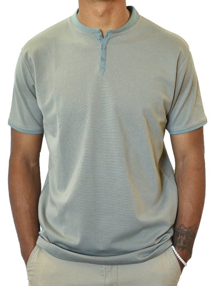 Kortærmet Henley (Taupe & Steel Blue) for engroshandel hos SpearPoint Apparel