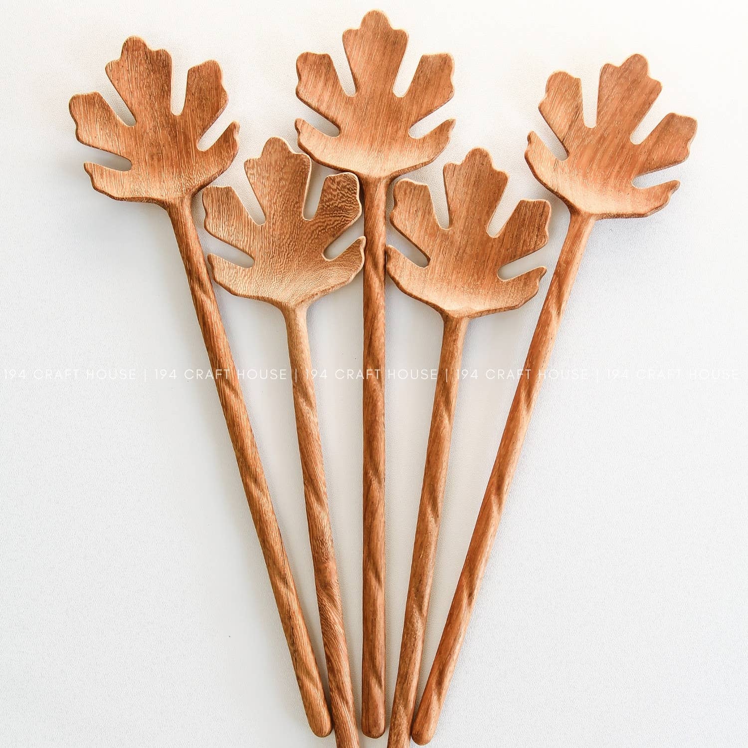 194 Craft House - Wholesale Serving Utensil - Hand Carved Leaf Shaped Wooden Spoon 12" - Serving Spoon4