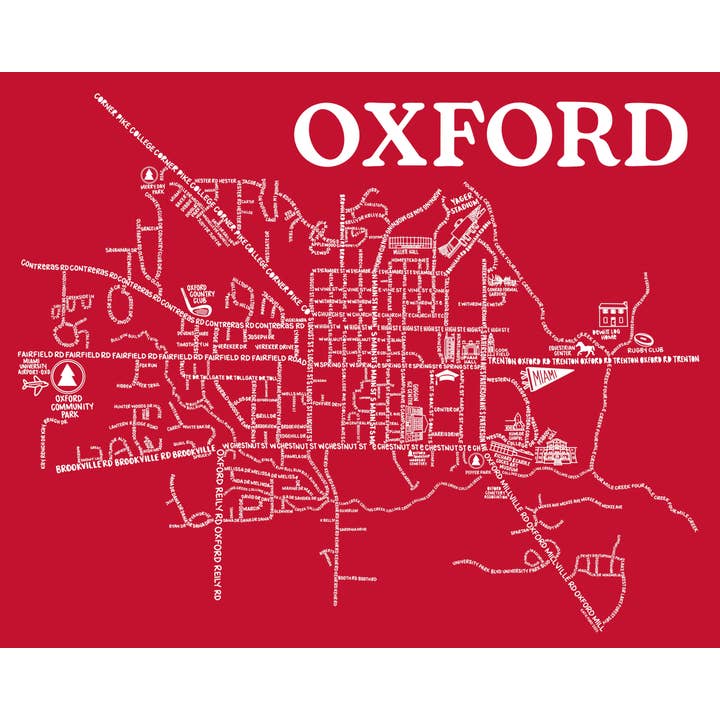 Impression de carte d'Oxford Ohio rouge pour la vente par Whereabouts Shop