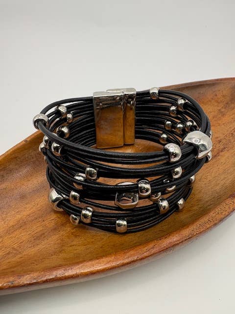 Trades by Haim Shahar - Wholesale Beaded Bracelet - Black Leather Wide Beaded Bracelet5