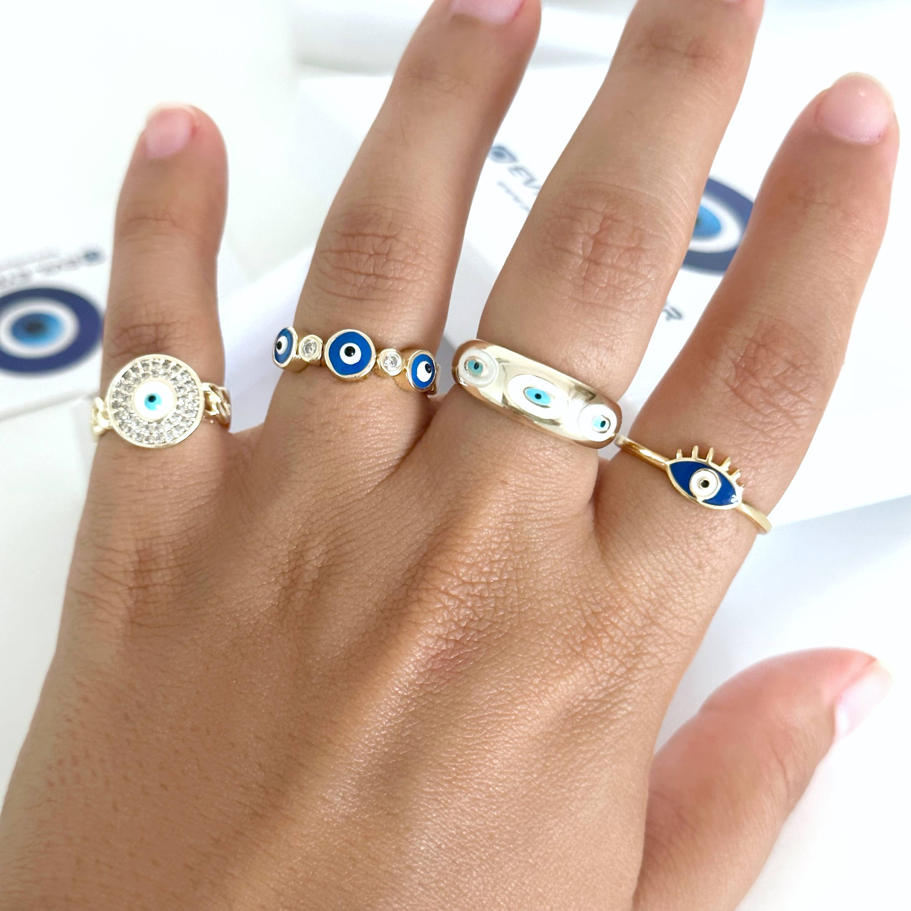 Evileyefavor - Wholesale Band/Stacked Ring - Gold Evil Eye Ring, Adjustable Stackable Ring, Blue Evil Eye3