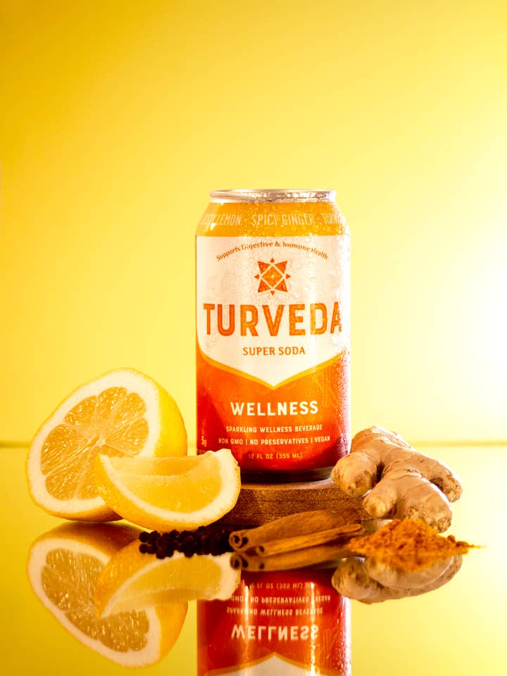 Prebiotisk sodavand WELLNESS (citron ingefær gurkemeje) for engroshandel hos TURVEDA