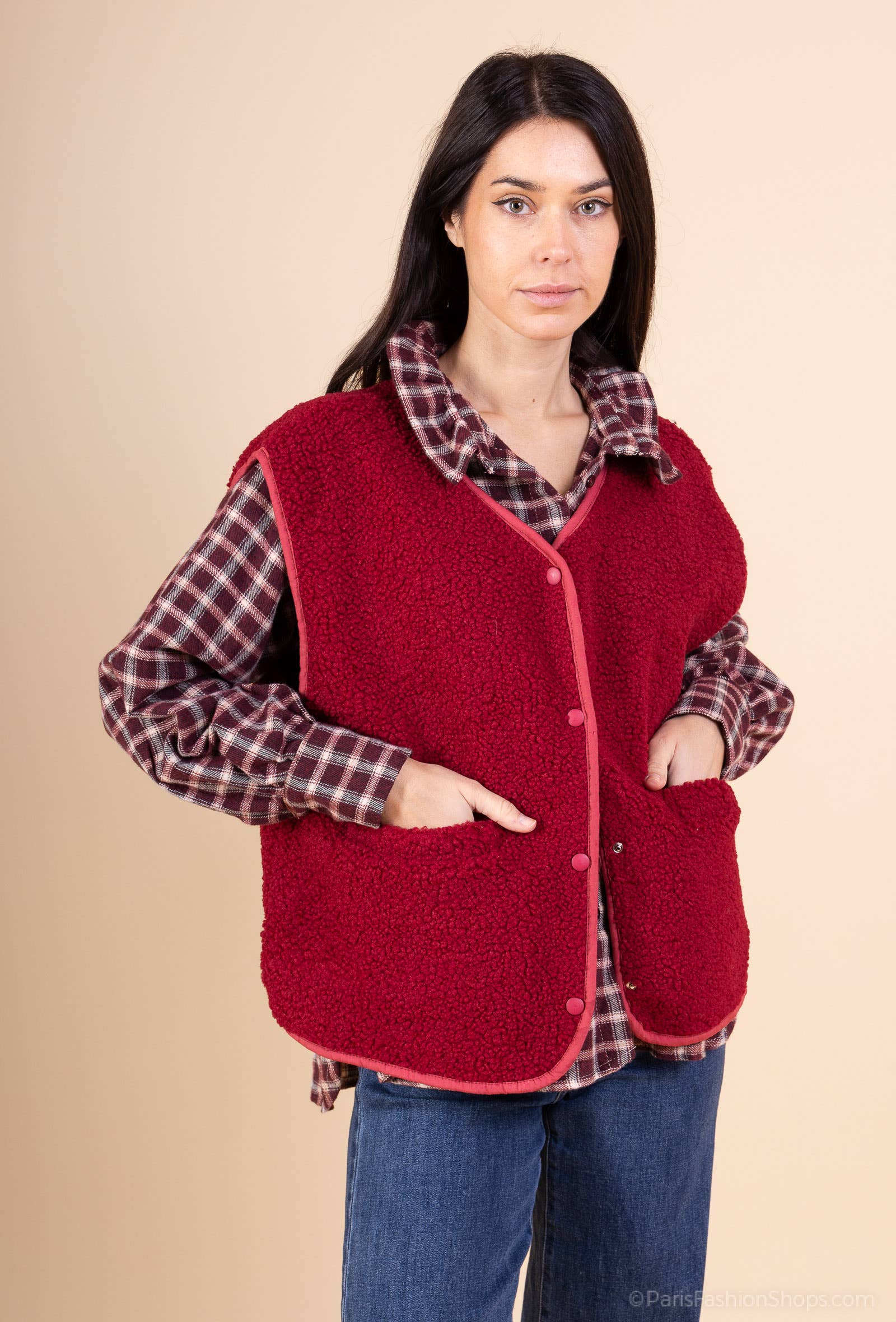 Mimi & Gogo - Wholesale Outerwear Vest - Women's - Plain Fleece Vest @3433_GiUniMoimoute13