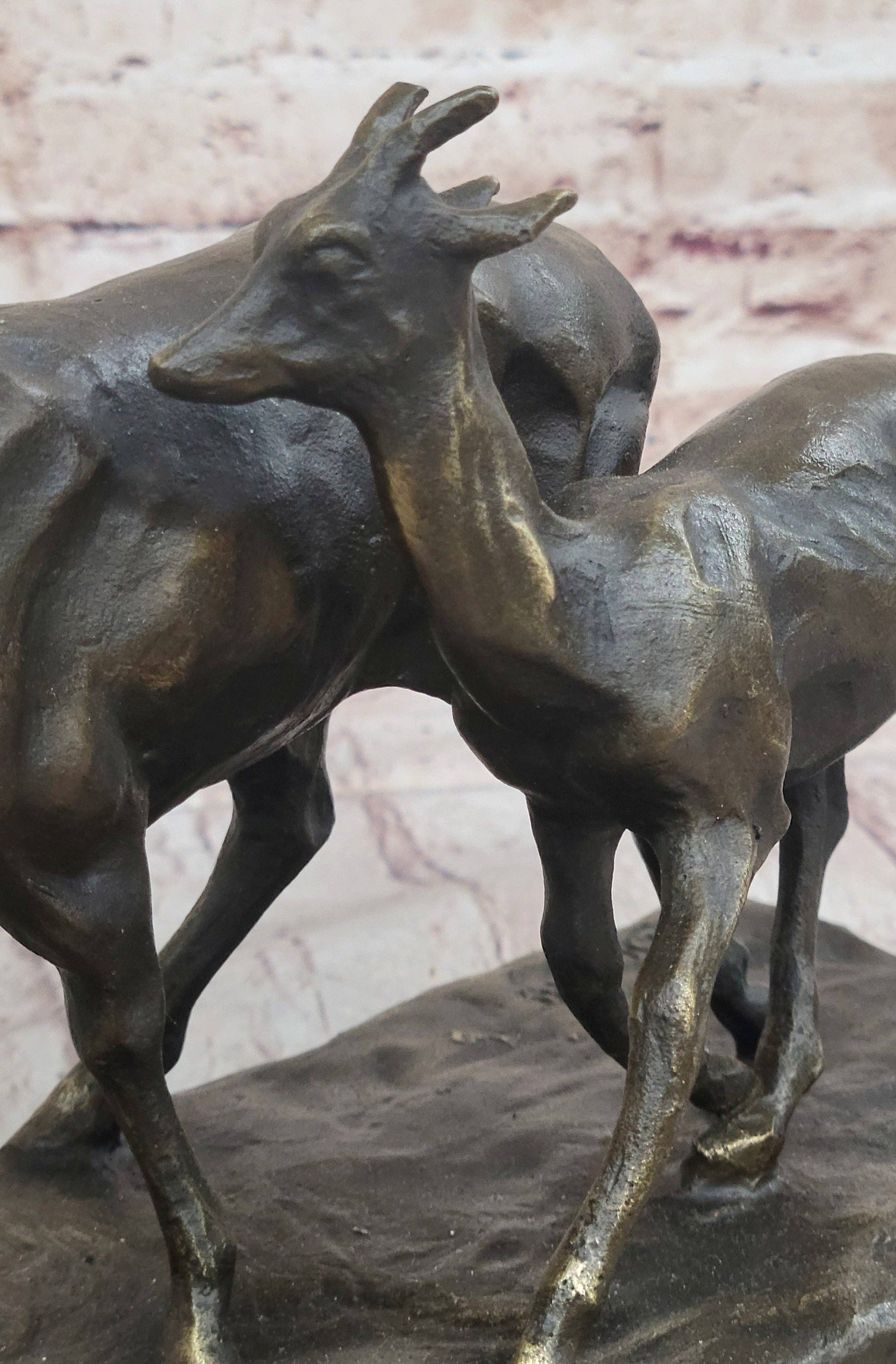 Bronzhaus - Vente Sculpture - Statue en bronze Deer Buck Elk and Doe Faon Caribou Renne Base en marbre 11 « x 13"8