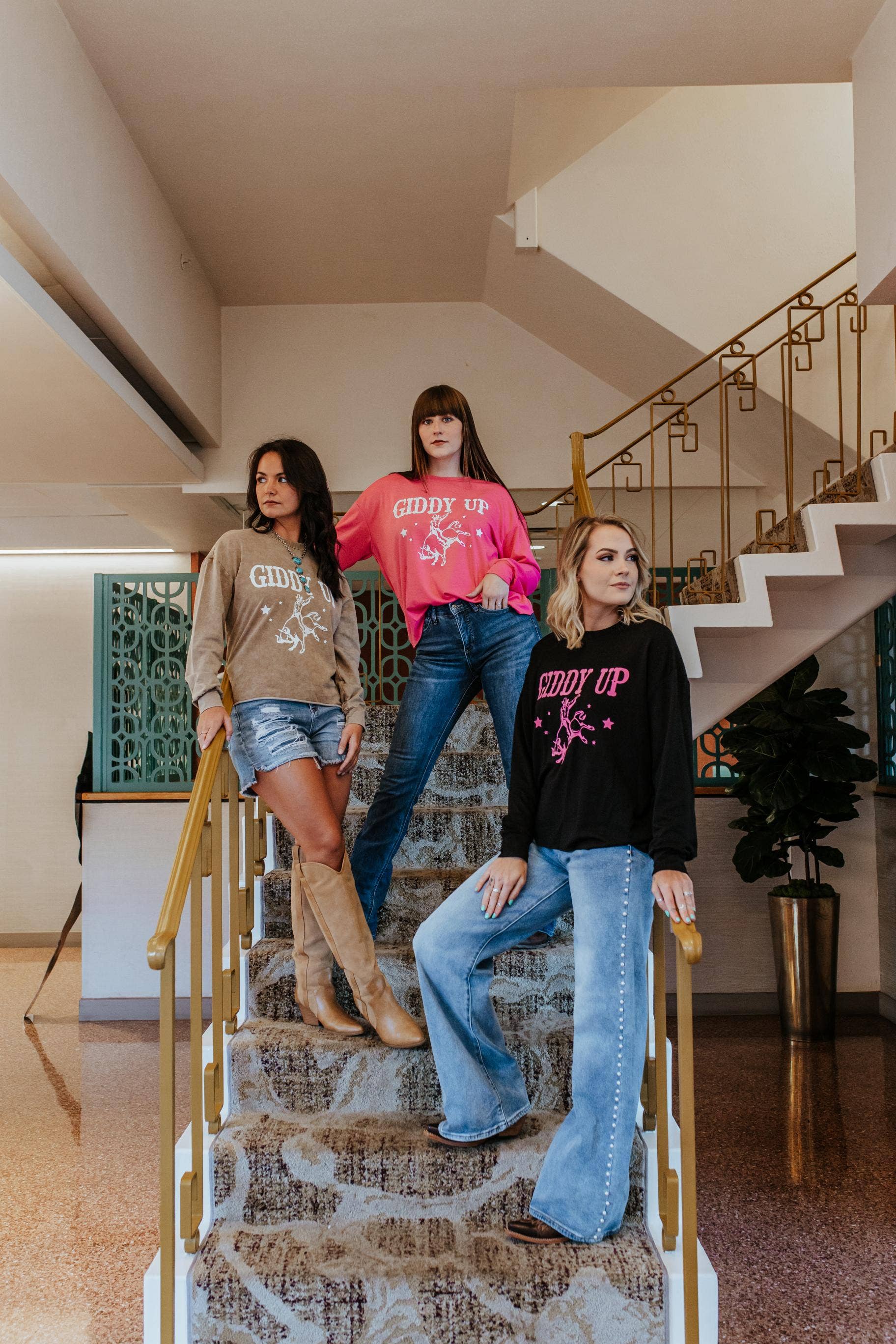 Black MK308  Giddy Up Flocking Cropped Light Weight Sweatshirt for wholesale on Faire2