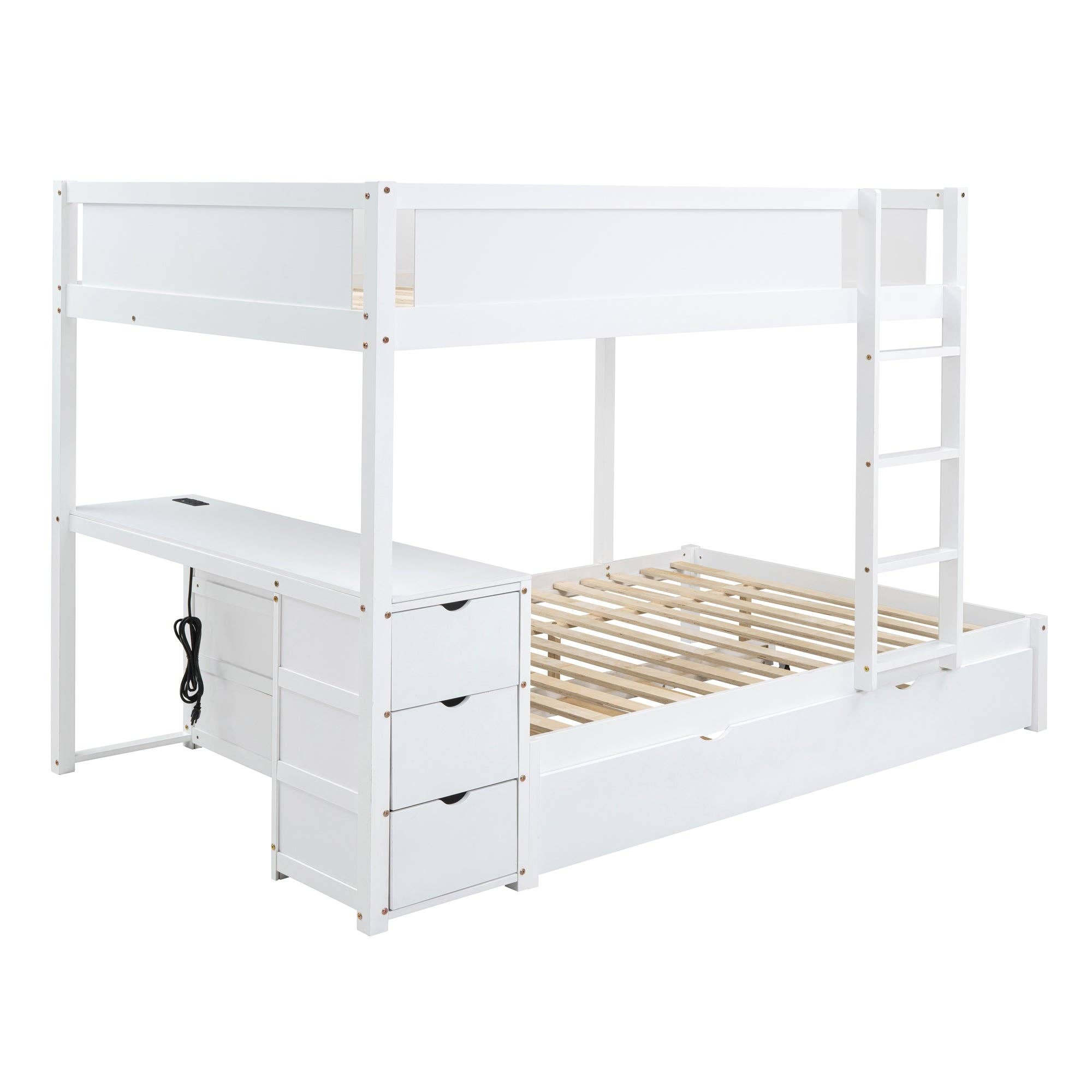 39F Inc. - Wholesale Bed - Full-Over-Full Bunk Bed with Trundle, Storage & Desk – White7