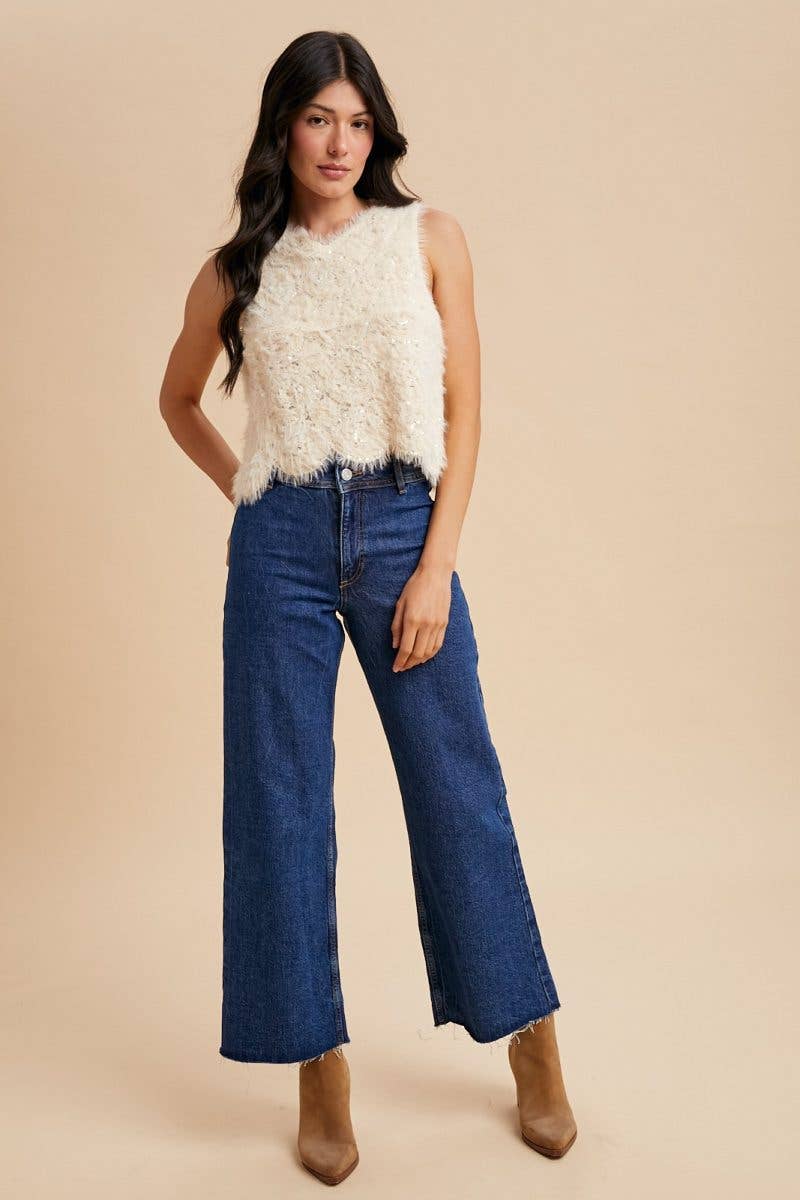 IVORY Eyelash Sequin Embellished Knit Tank Top for wholesale on Faire5