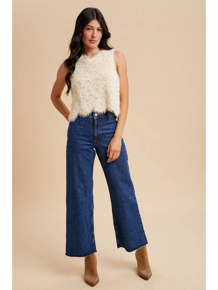 IVORY Eyelash Sequin Embellished Knit Tank Top for wholesale on Faire5