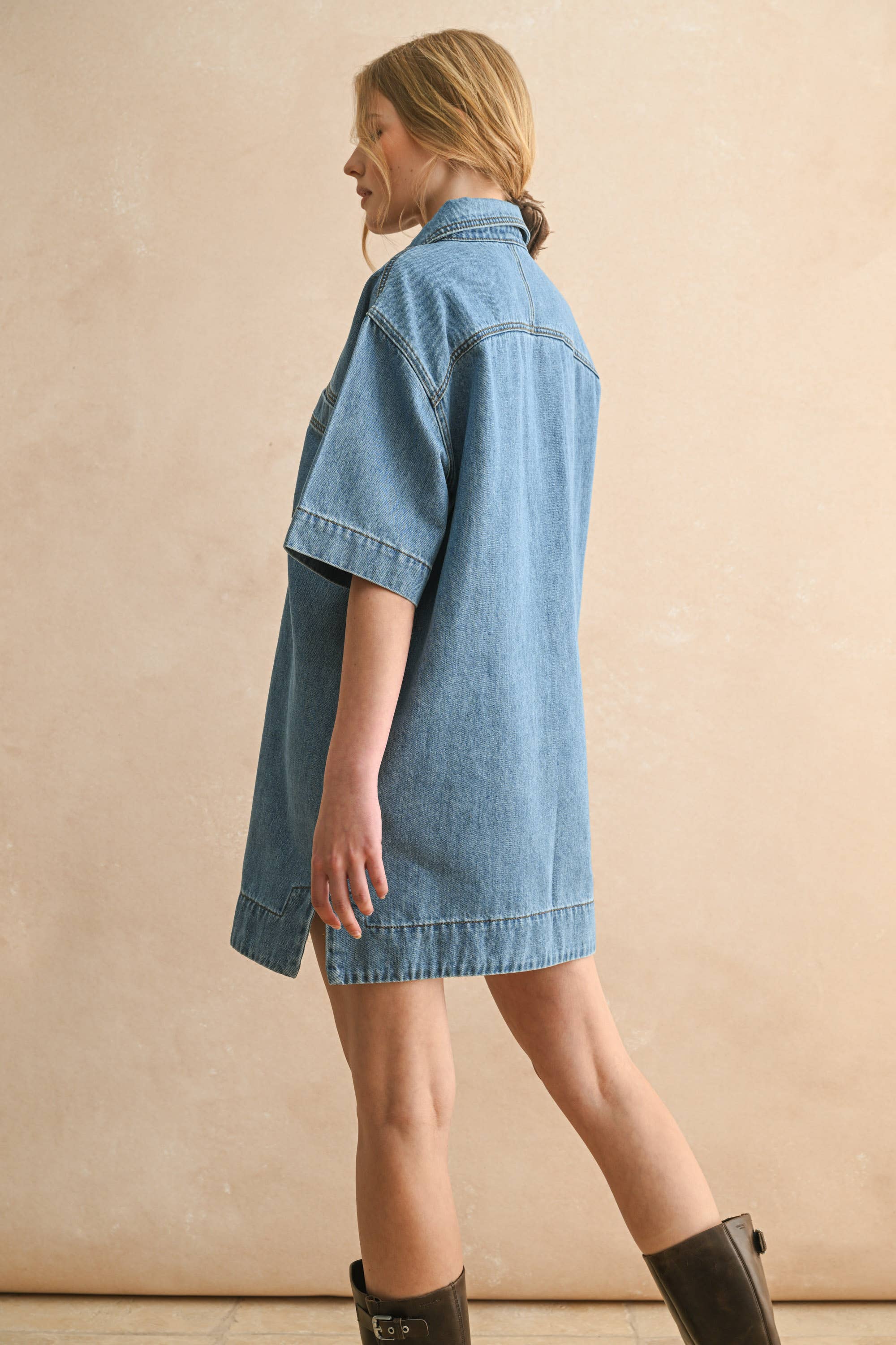 D5888   SUEDE LACE UP DENIM SHIRT DRESS for wholesale on Faire2