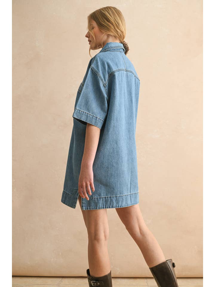 D5888 SUEDE LACE UP DENIM SHIRT DRESS for wholesale on Faire2
