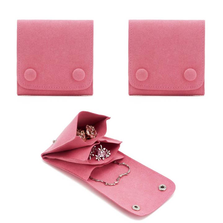 2 Pcs Jewelry Pouches with Snap Button, Hot Pink for wholesale by potiful