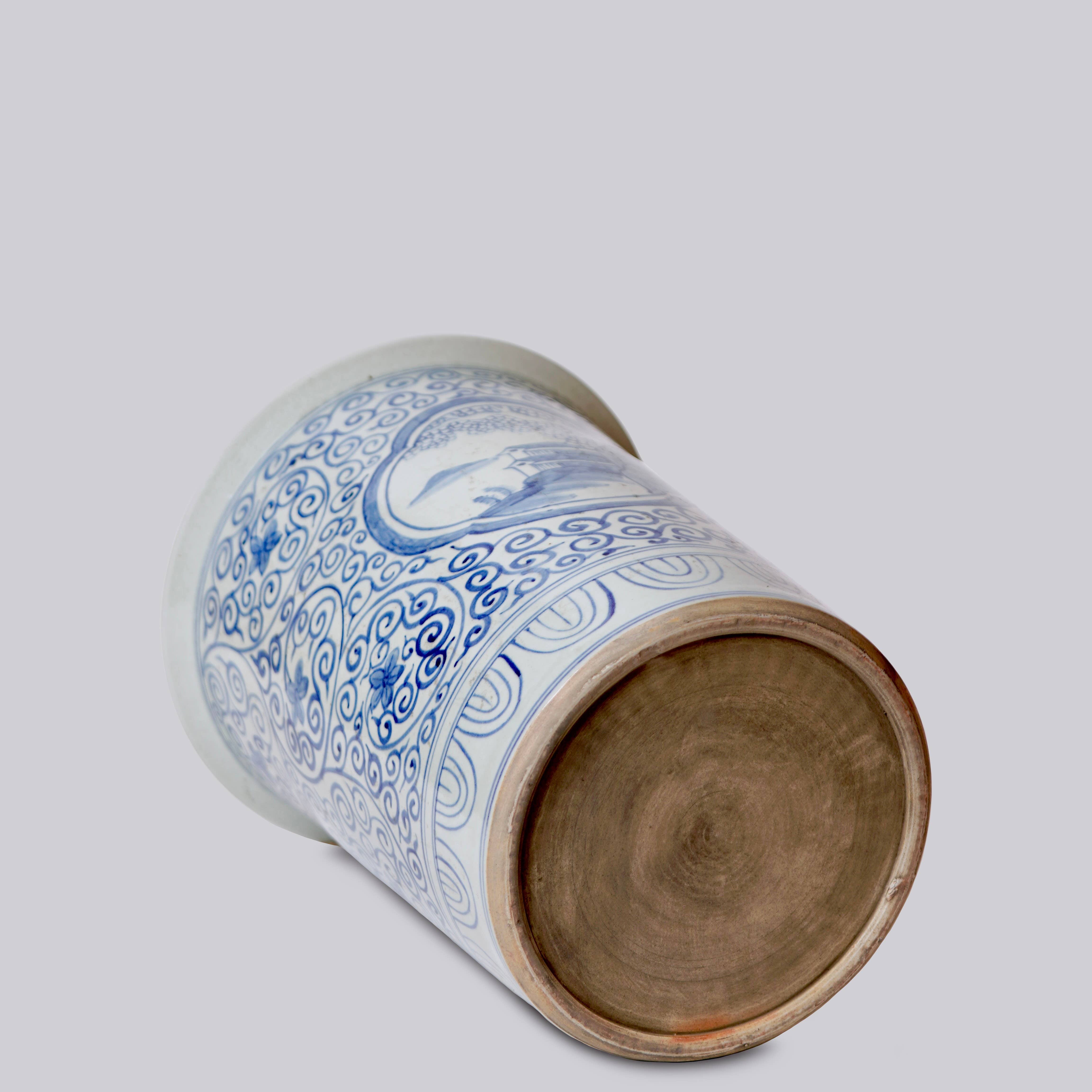 Cobalt Guild - Wholesale Umbrella Stand - Blue and White Rustic Landscape Porcelain Umbrella Stand4