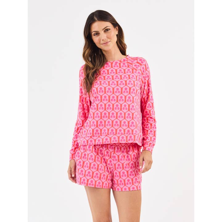 Women's Annie Pajama Shorts Set | Rosette Charm Pink for wholesale by Mary Square